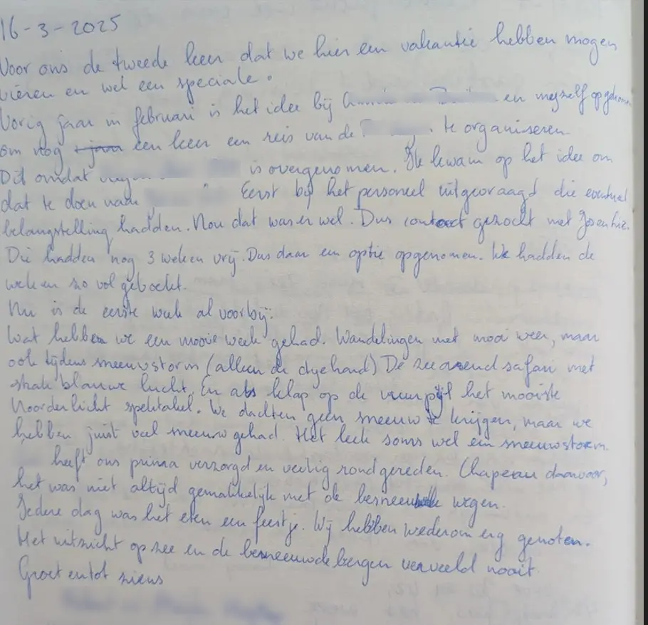 Handgeschreven gastenboek | Reinder.eu