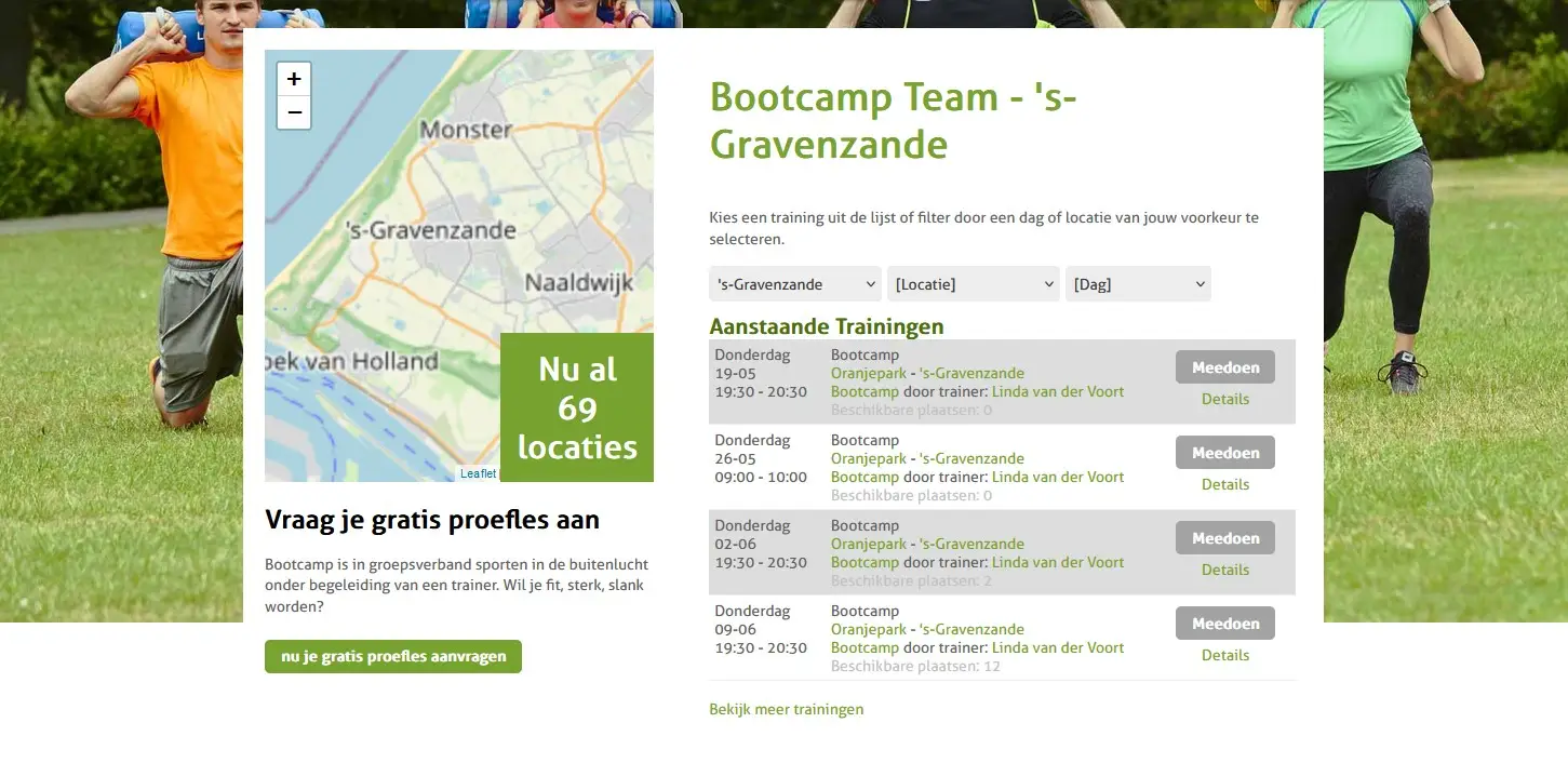 Planning, abonnementen en reserveren van lessen in de bootcampteam app van Reinder.eu.